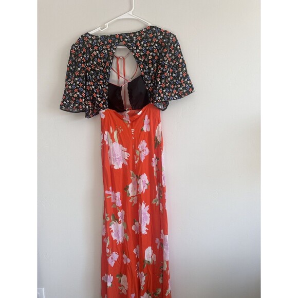 ASOS DESIGN cut out floral print maxi tea dress in red Size 6 - Picture 4 of 5